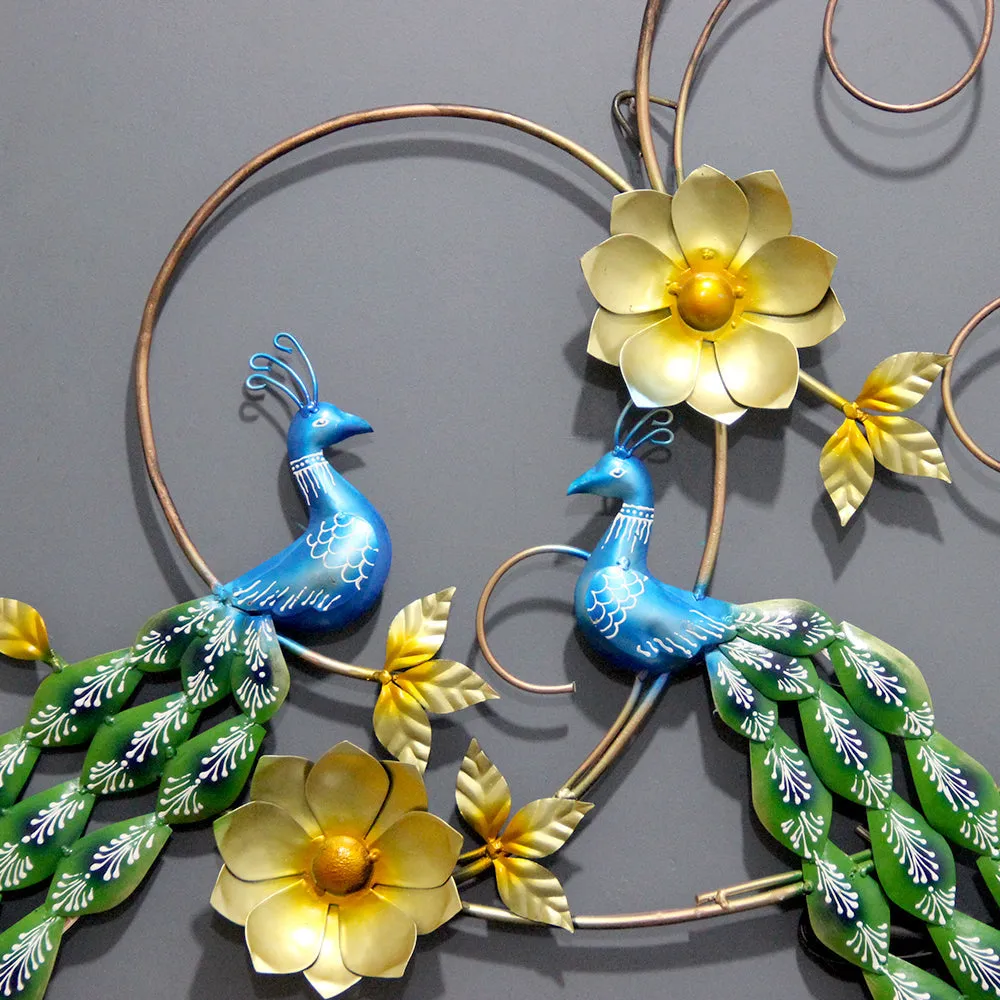 Enchanting Pair Of Peacock Metal Wall Art With LED Lights