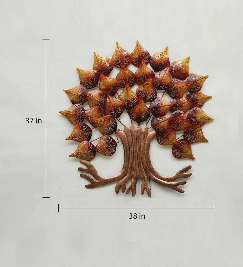 Enchanting Peepal Tree Golden Brown LED Metal Wall Art
