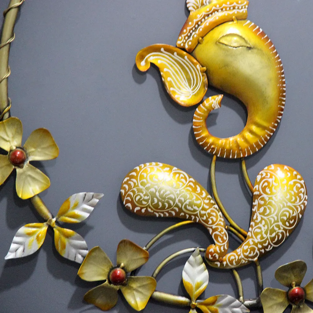 Encircled Golden Ganesha Metal Wall Art
