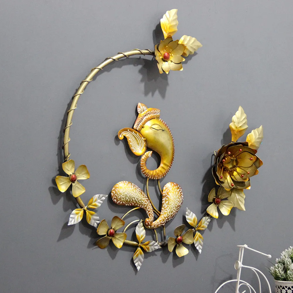 Encircled Golden Ganesha Metal Wall Art