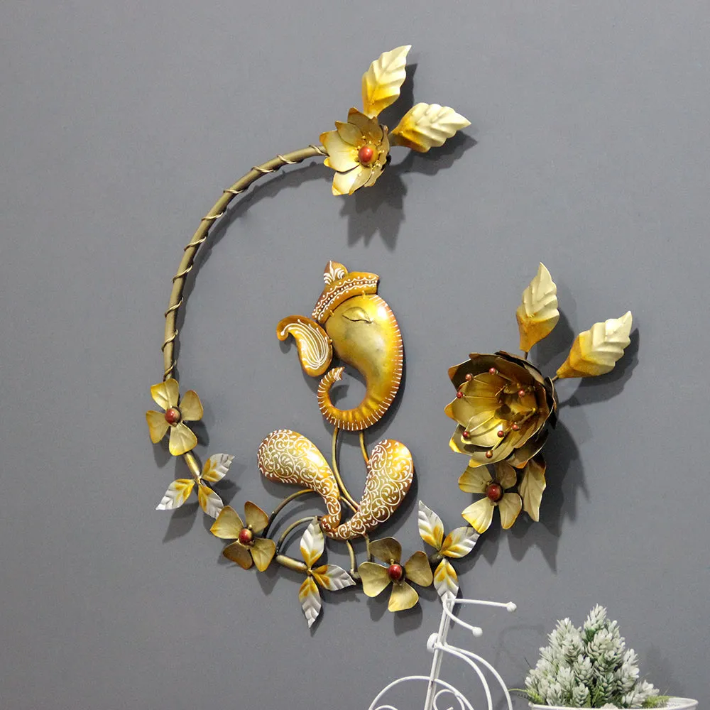 Encircled Golden Ganesha Metal Wall Art