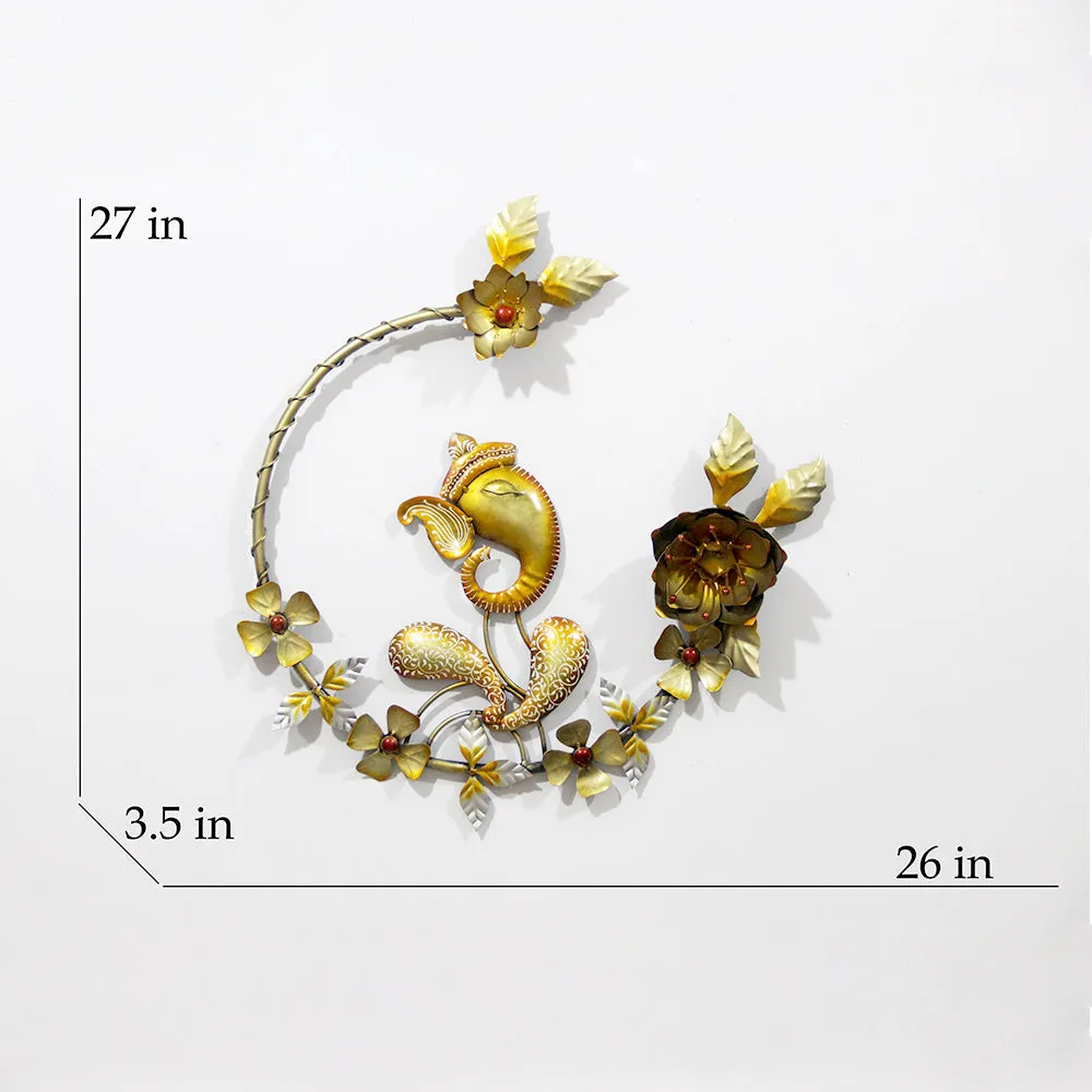 Encircled Golden Ganesha Metal Wall Art