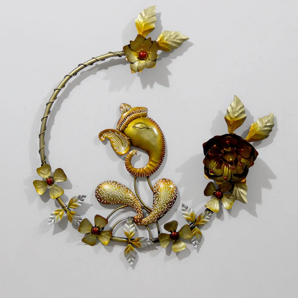 Encircled Golden Ganesha Metal Wall Art