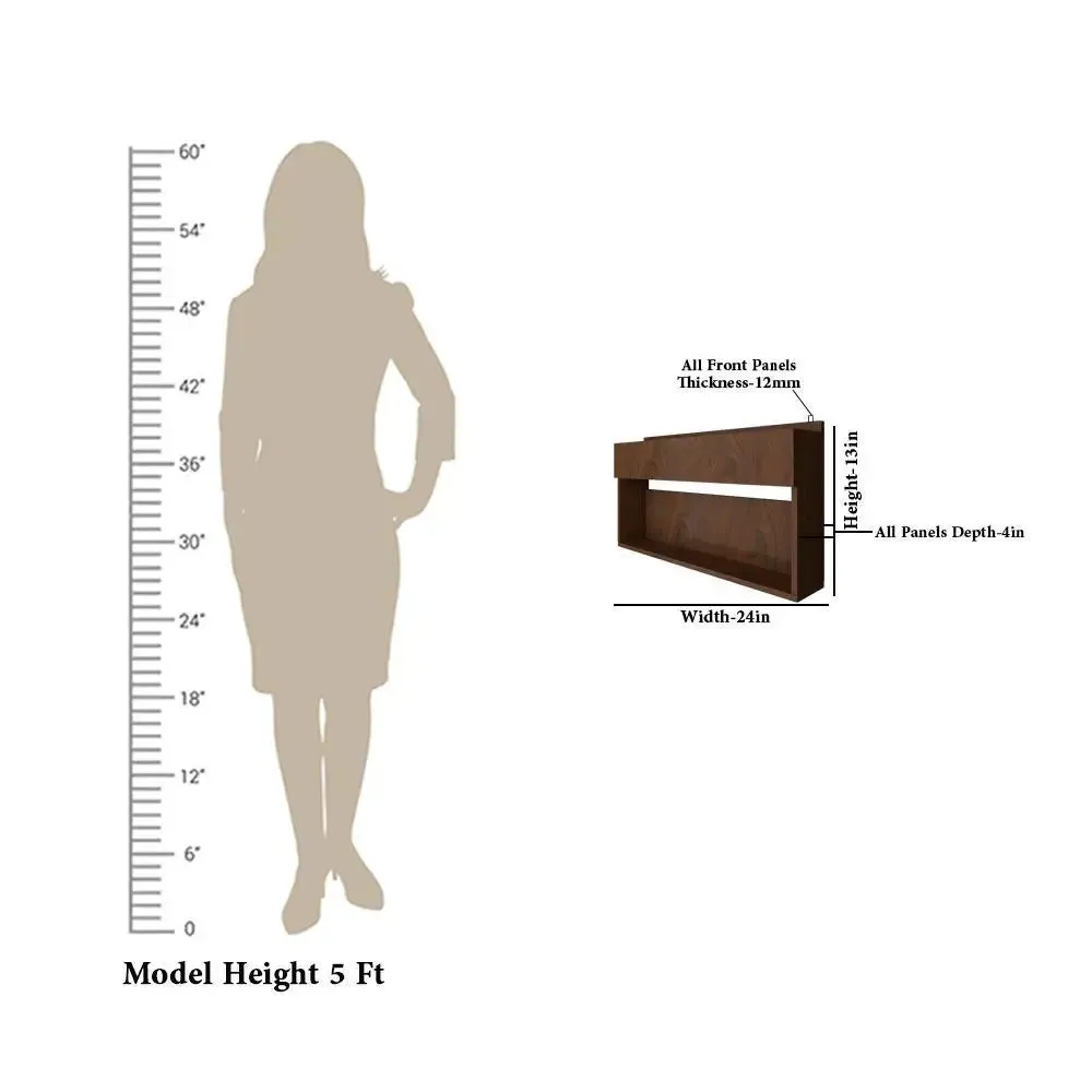 " Engineered Wood Backlit Bar Wall Shelf / Mini Bar Cabinet in Walnut Finish"