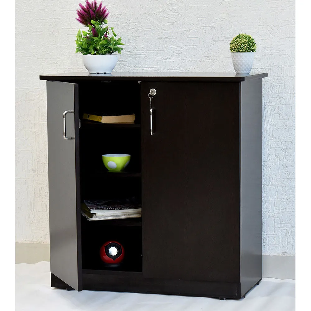 Engineered Wood Black Double Door Multipurpose Cabinet/Shoe Cabinet