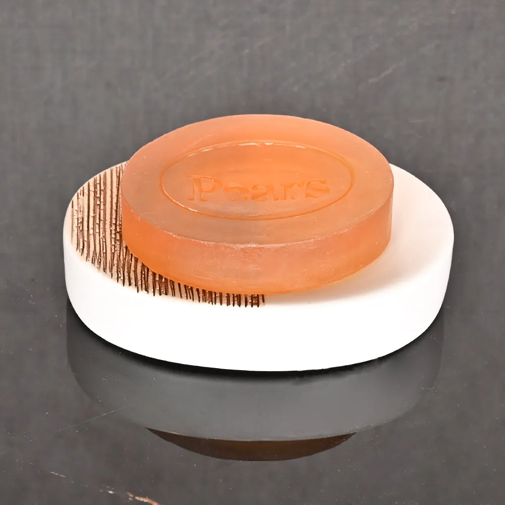 Engraved Designer Brown & White Ceramic Bathroom Set of 4 (Soap Dispenser, Soap Dish, Toothbrush Holder & Tumbler)