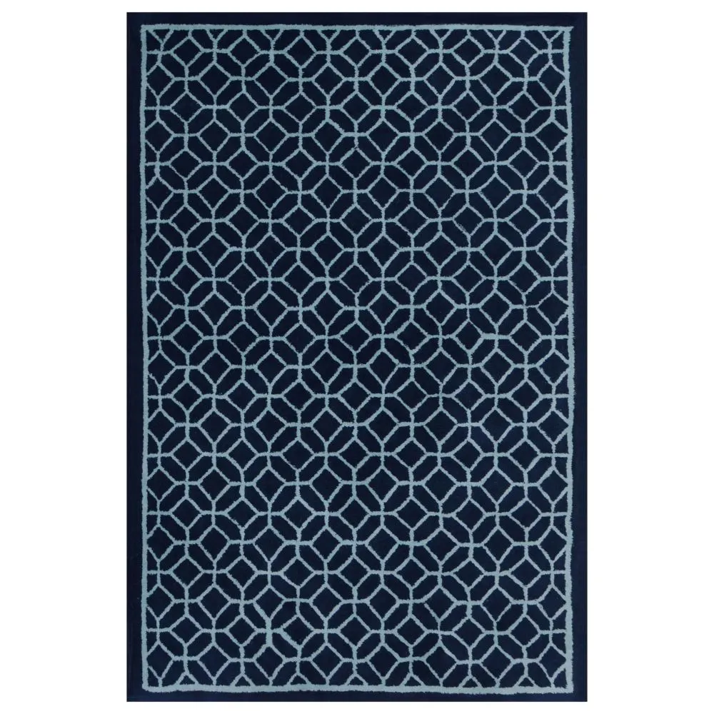 Entwined Circles Designer Blue & Beige Tufted Area Carpet 2X5ft