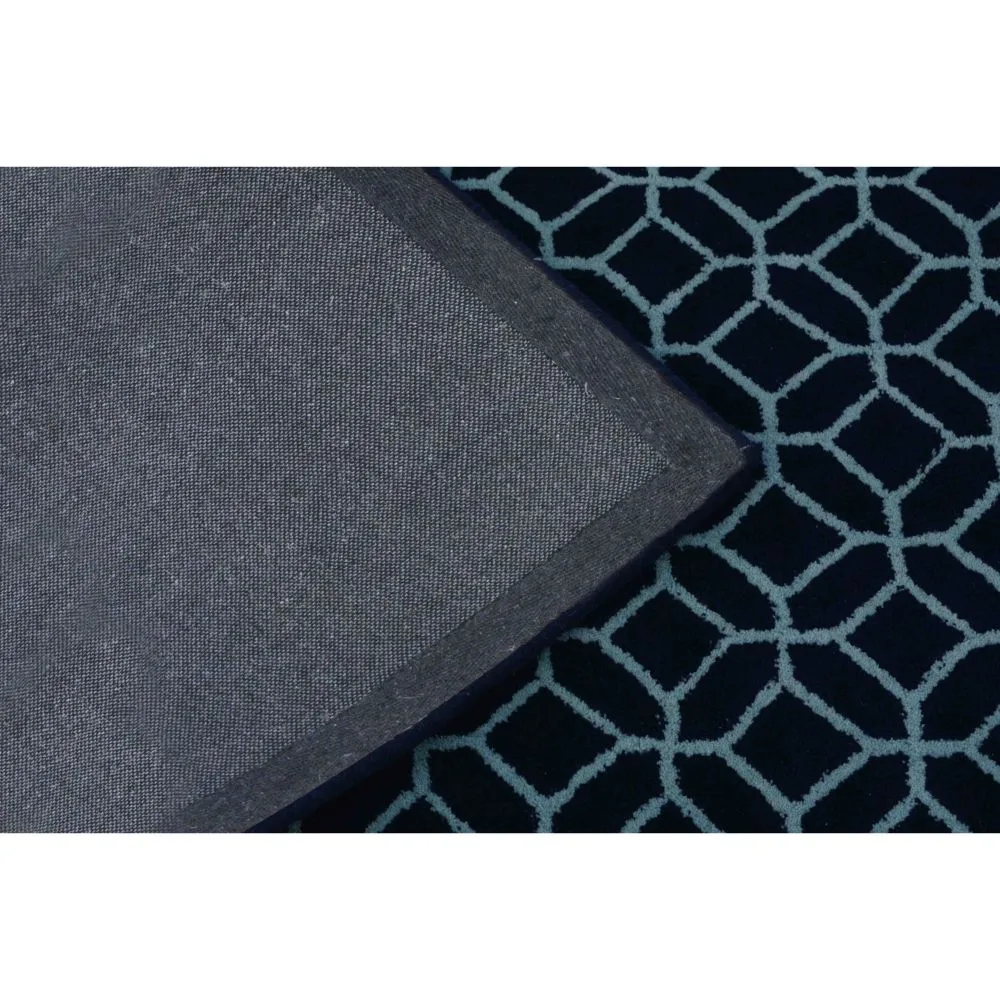 Entwined Circles Designer Blue & Beige Tufted Area Carpet 2X5ft