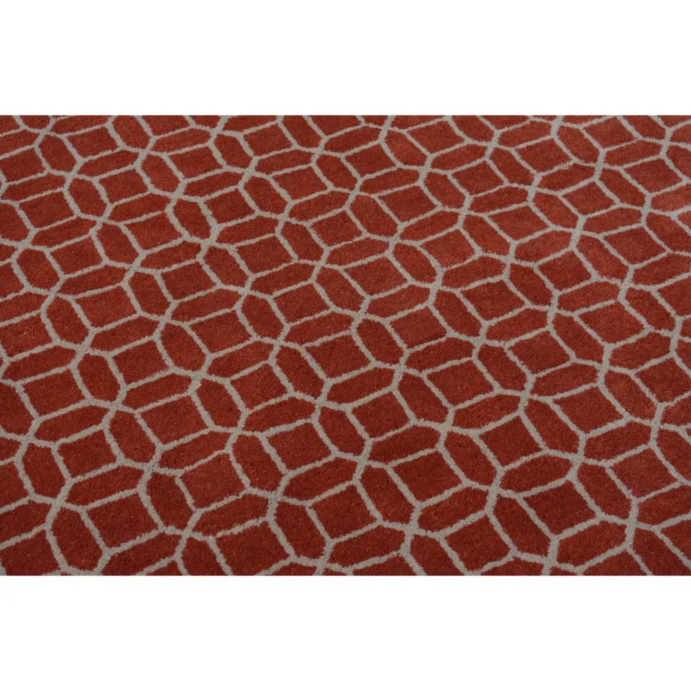 Entwined Circles Designer Orange & Beige Tufted Area Carpet 2X5ft