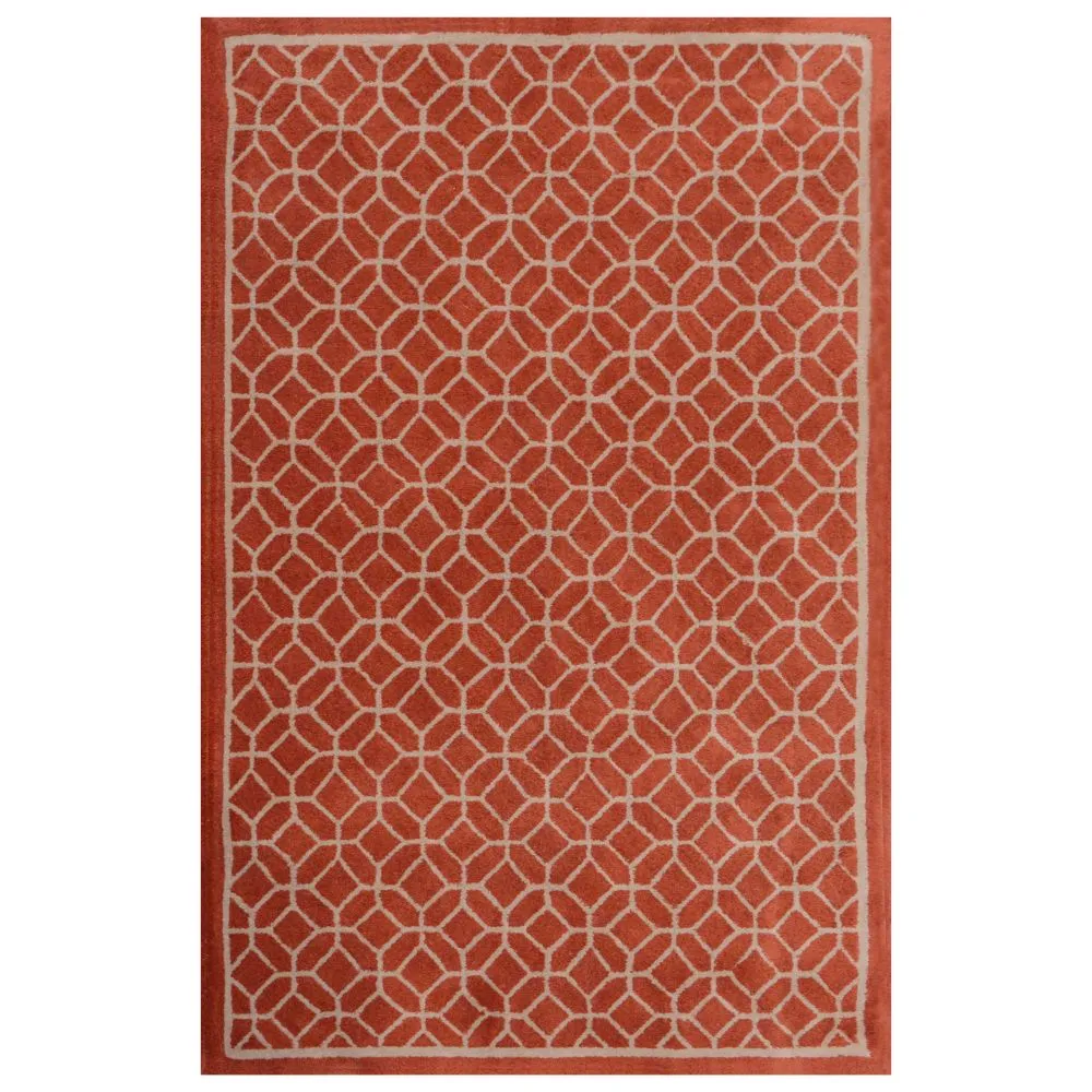 Entwined Circles Designer Orange & Beige Tufted Area Carpet 2X5ft