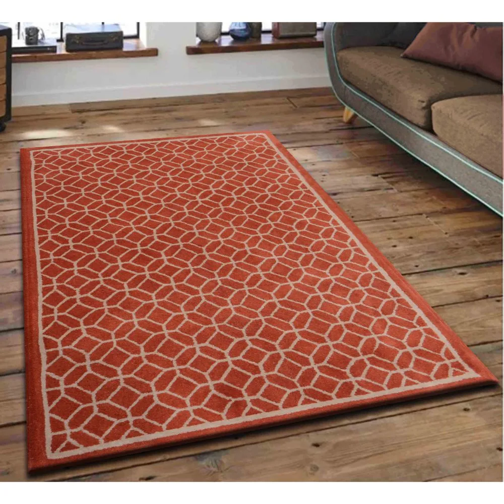 Entwined Circles Designer Orange & Beige Tufted Area Carpet 2X5ft