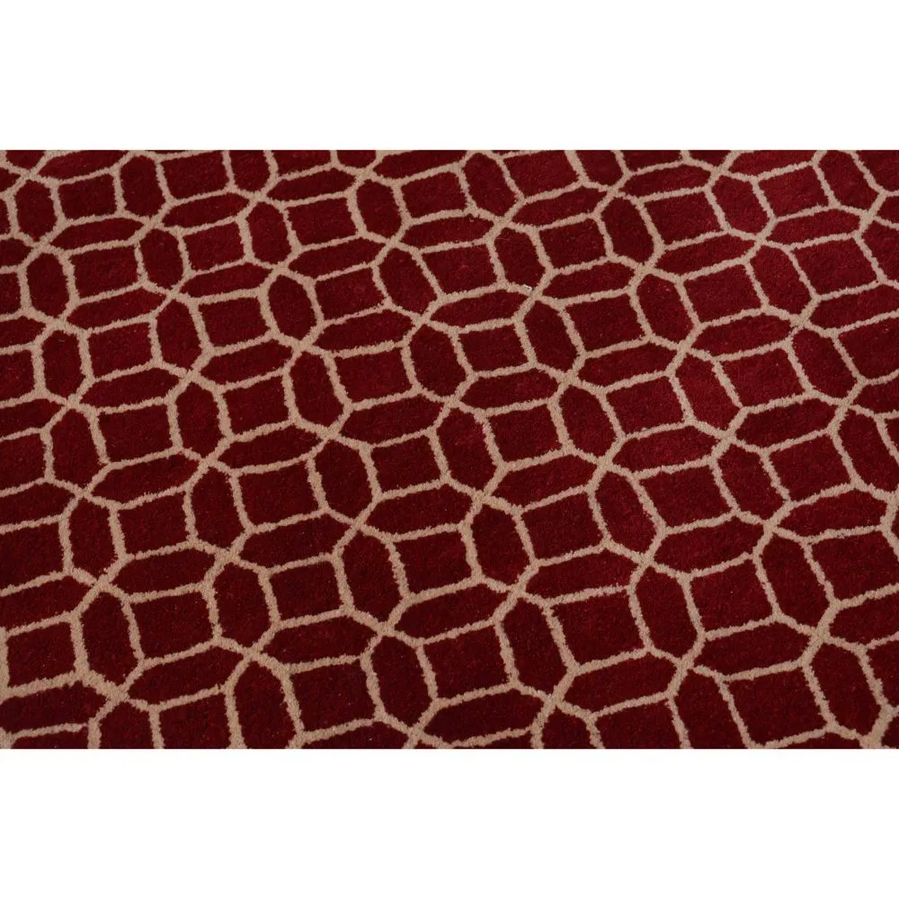 Entwined Circles Designer Red & Beige Tufted Area Carpet 2X5ft