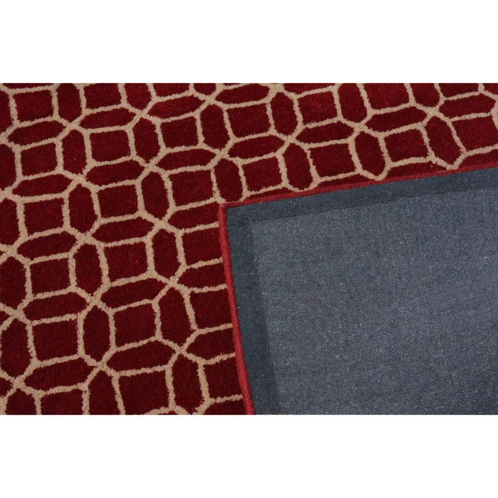 Entwined Circles Designer Red & Beige Tufted Area Carpet 2X5ft