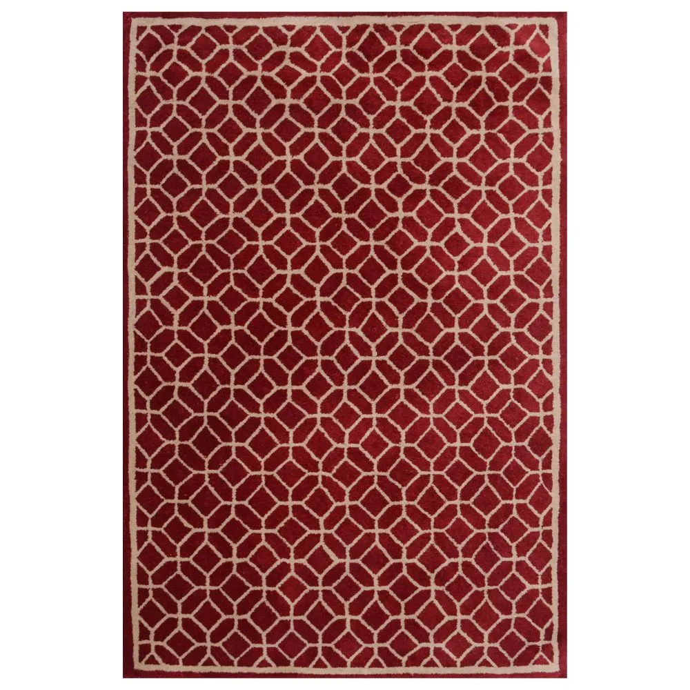 Entwined Circles Designer Red & Beige Tufted Area Carpet 2X5ft