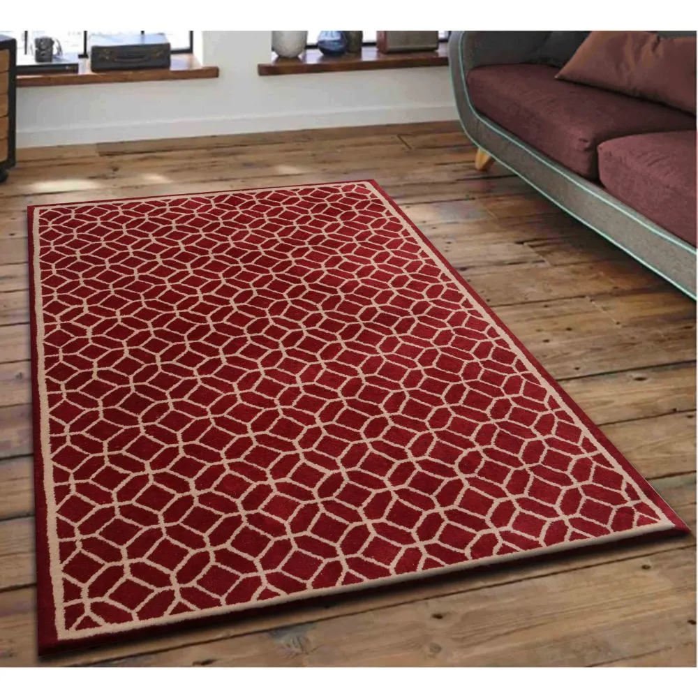 Entwined Circles Designer Red & Beige Tufted Area Carpet 2X5ft