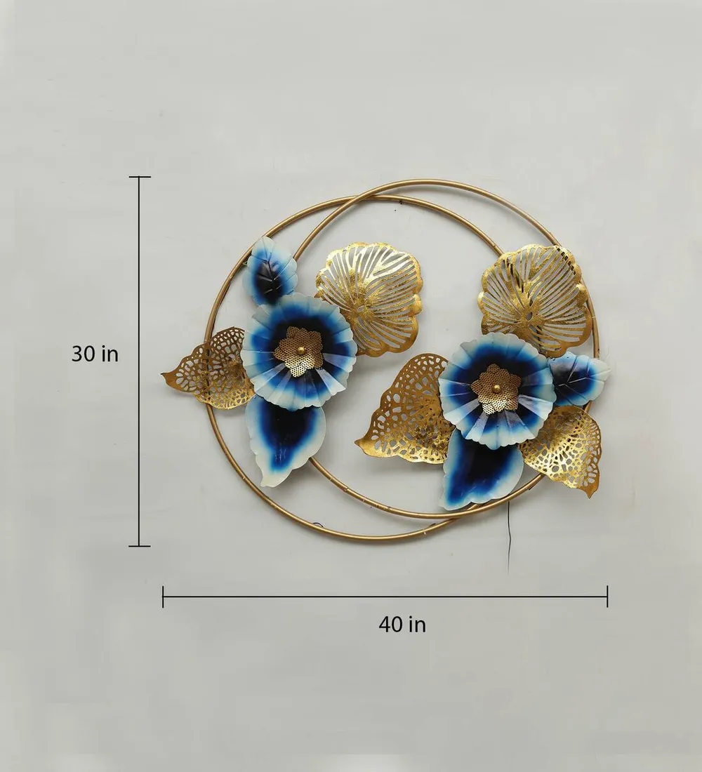 Entwined Circles Golden Floral LED Metal Wall Art