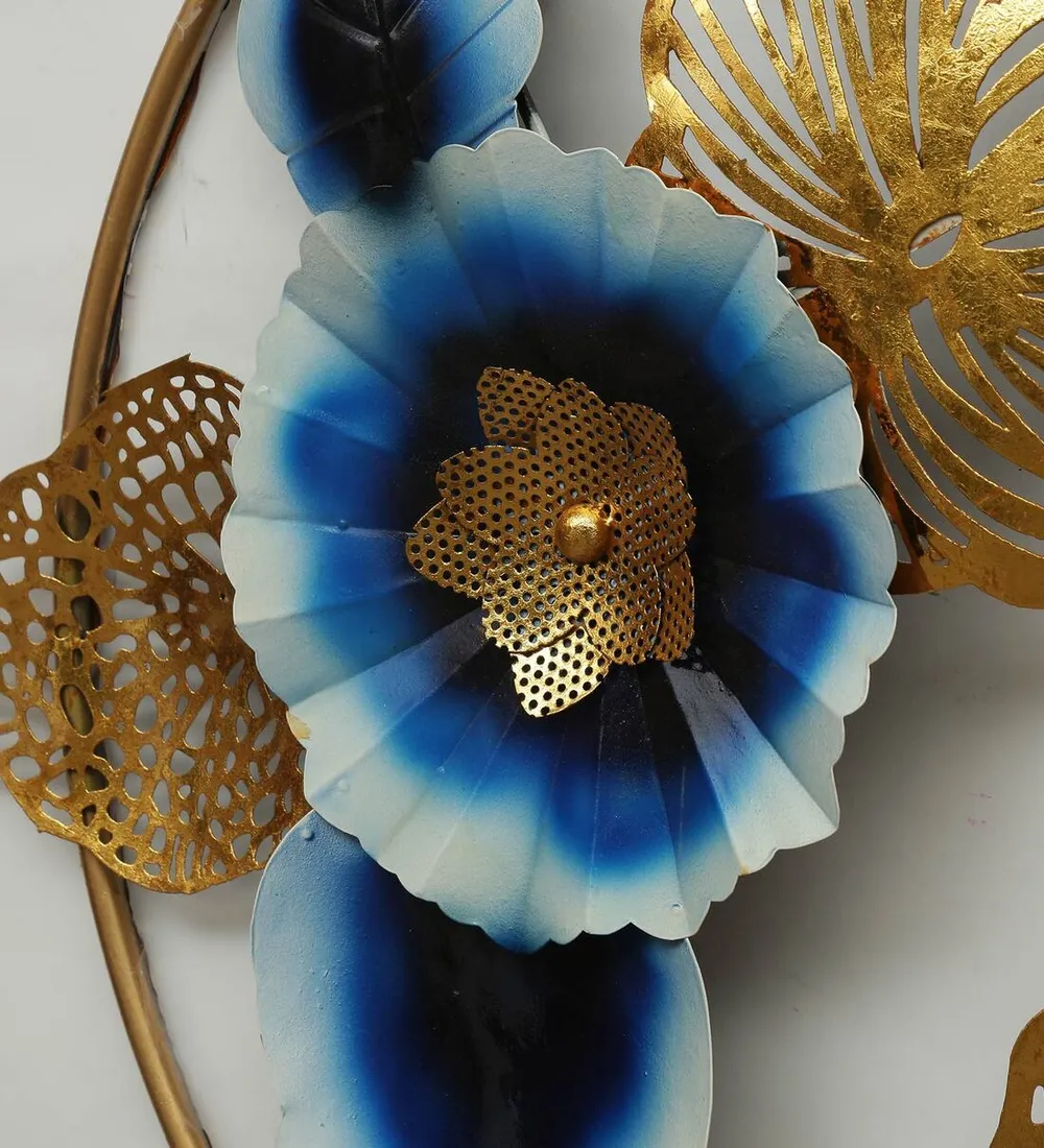 Entwined Circles Golden Floral LED Metal Wall Art