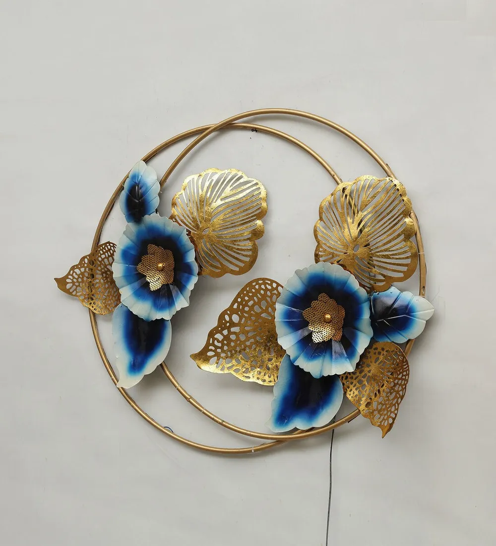 Entwined Circles Golden Floral LED Metal Wall Art