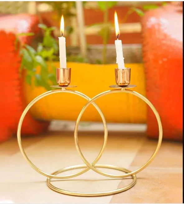 Entwined Golden Ring With Cup Metal Tea light Candle Holder