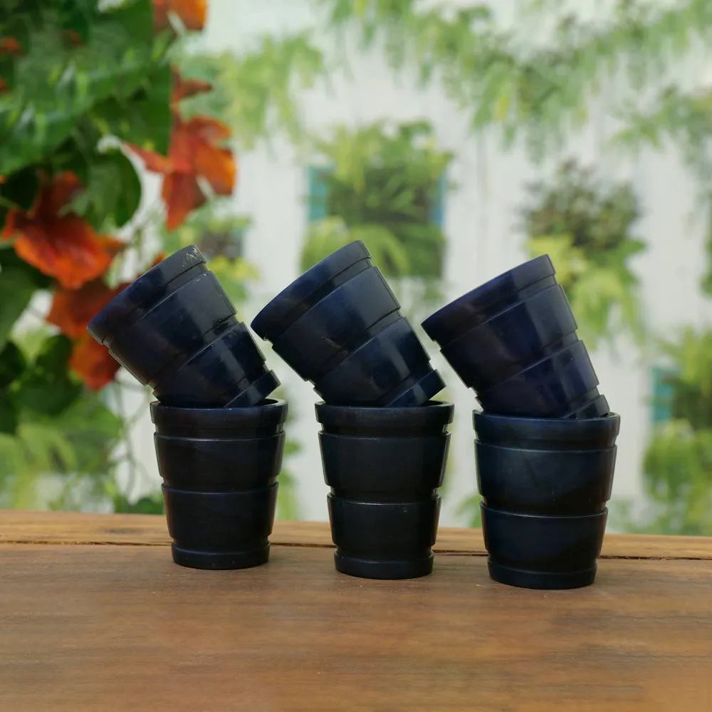 Esctacy Engraved Charcoal Grey Soapstone Shot Glasses Set of 6