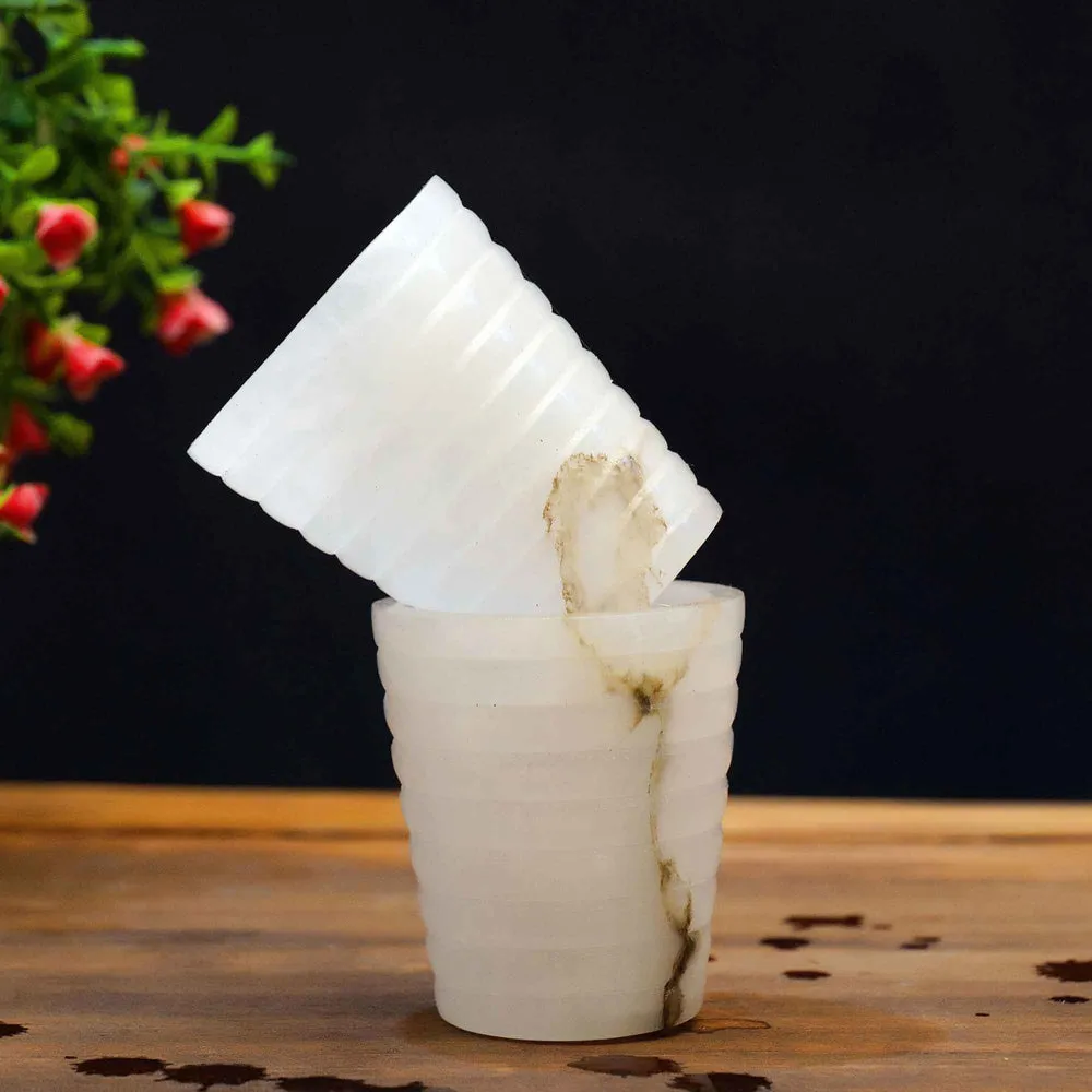Esctacy Ialian Marble Shot Glass in Ivory Finish (Set of 6)