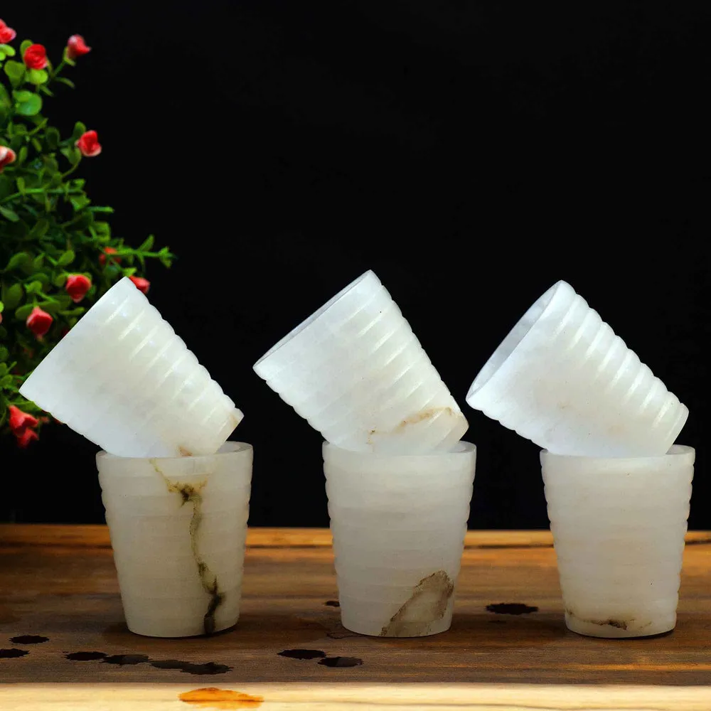 Esctacy Ialian Marble Shot Glass in Ivory Finish (Set of 6)