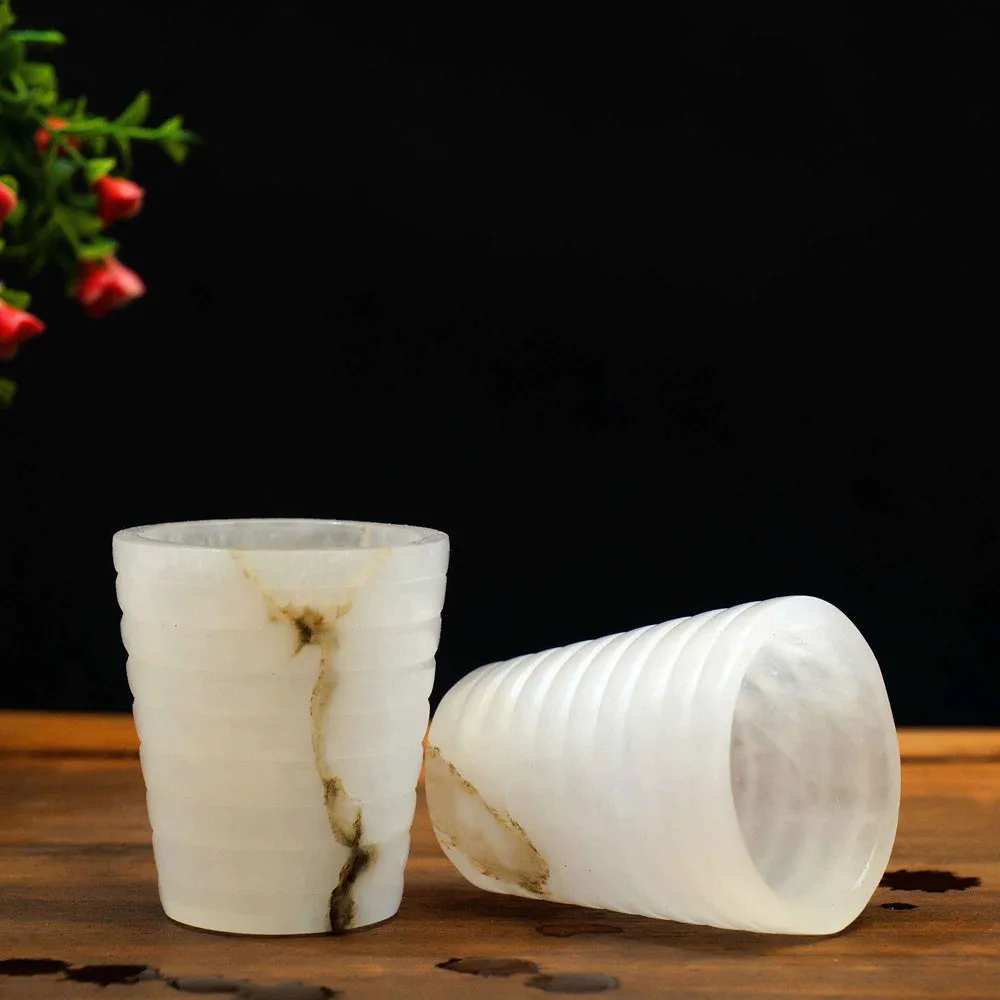 Esctacy Ialian Marble Shot Glass in Ivory Finish (Set of 6)