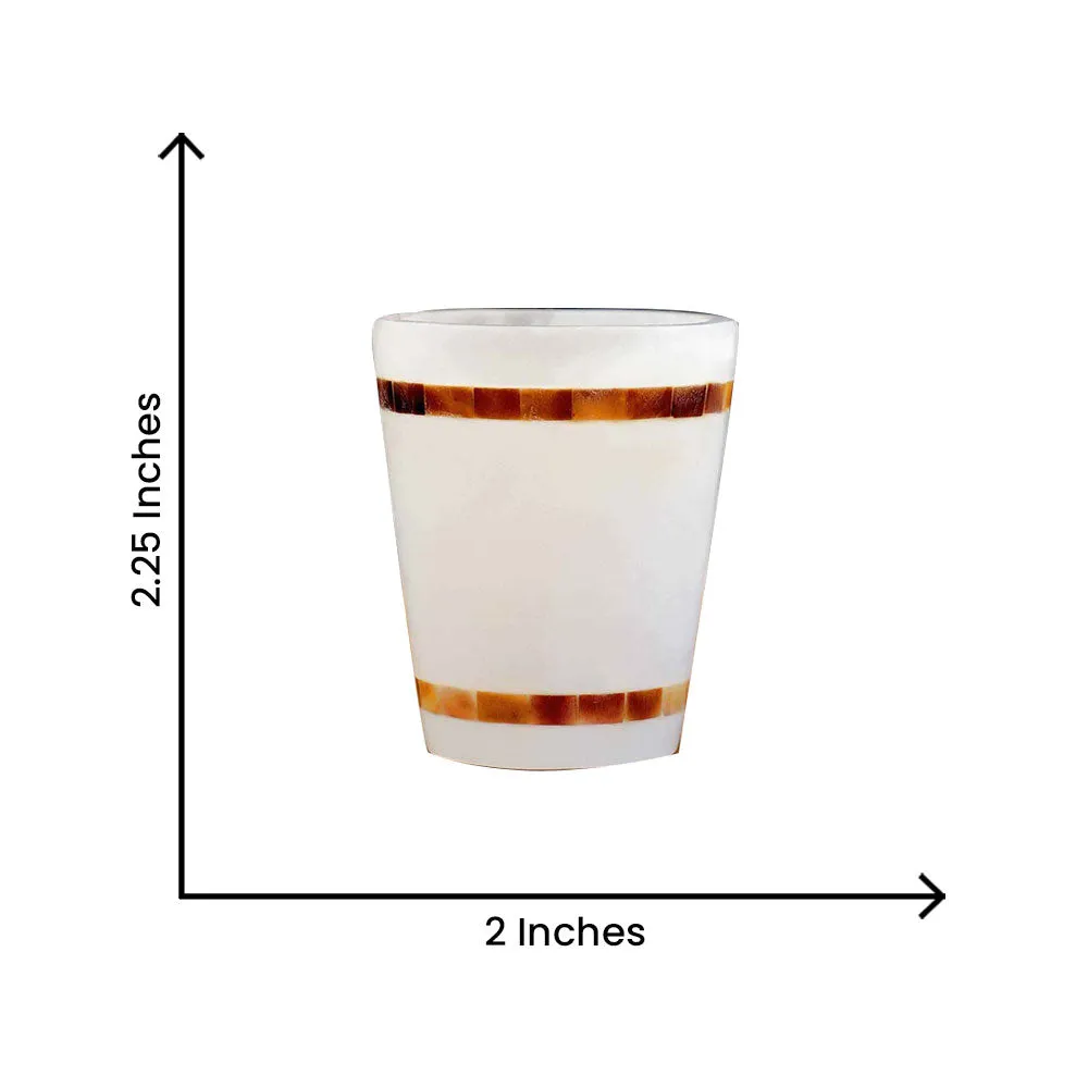 Esctacy White Italian Marble & Semi Precious Stone Shot Glasses with Bronze Strips (Set of 6)