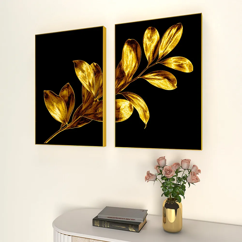 Ethereal Golden Brushed Leaf Stem Frames Set Of 2