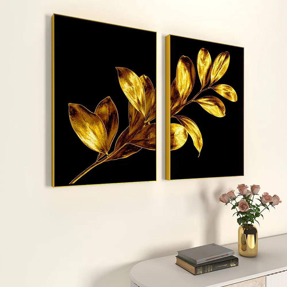Ethereal Golden Brushed Leaf Stem Frames Set Of 2