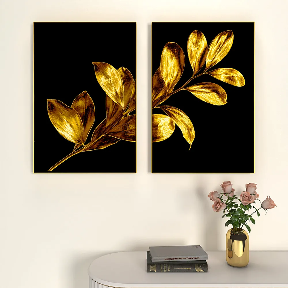 Ethereal Golden Brushed Leaf Stem Frames Set Of 2
