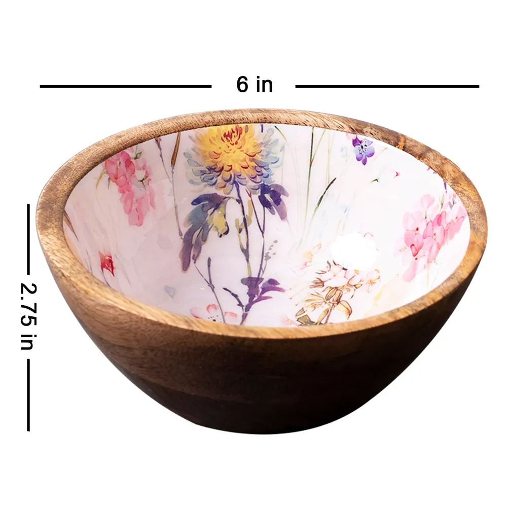 Ethereal Pink Enamel Print Wood Serving Bowl Set Of 4