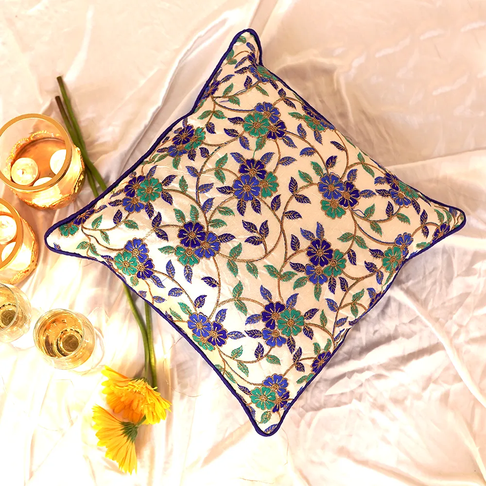 Ethnic Chunki Embriodery Silk Green  Cushion Cover Set of 5