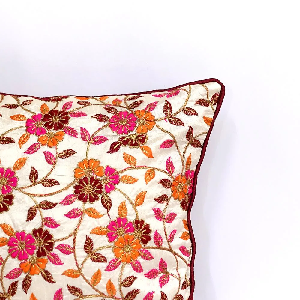 Ethnic Chunki Embriodery Silk Red Cushion Cover Set of 5