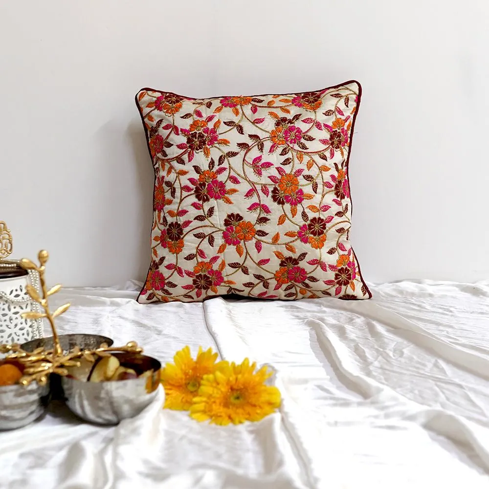 Ethnic Chunki Embriodery Silk Red Cushion Cover Set of 5