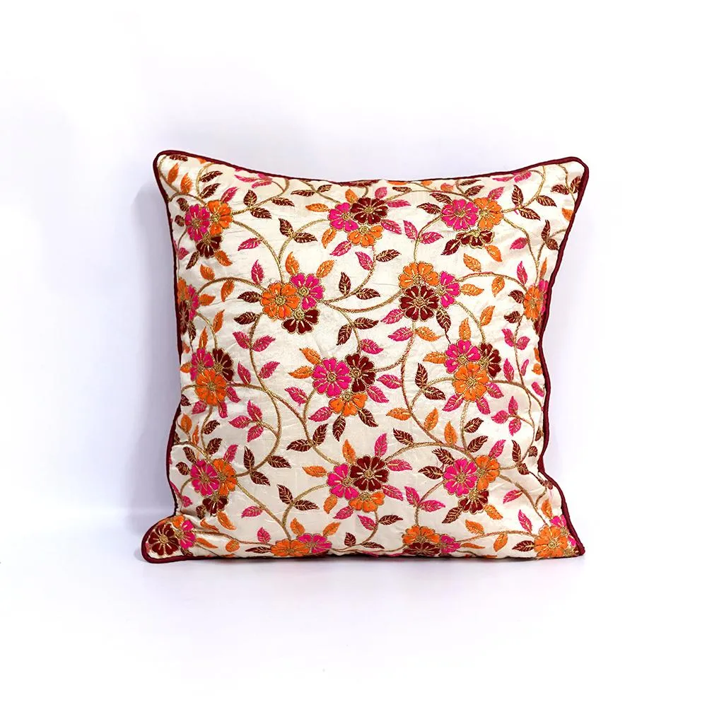 Ethnic Chunki Embriodery Silk Red Cushion Cover Set of 5