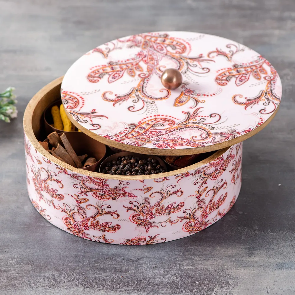 Ethnic Designer Wood & Stainless Steel Jars Masala/ Spice Box