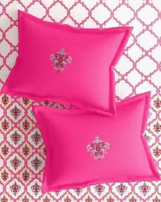 Ethnic Floral Motifs Printed Magnum Cotton King Size Bedsheet with 2 Pillow Covers - 300 Thread Count (Pink)