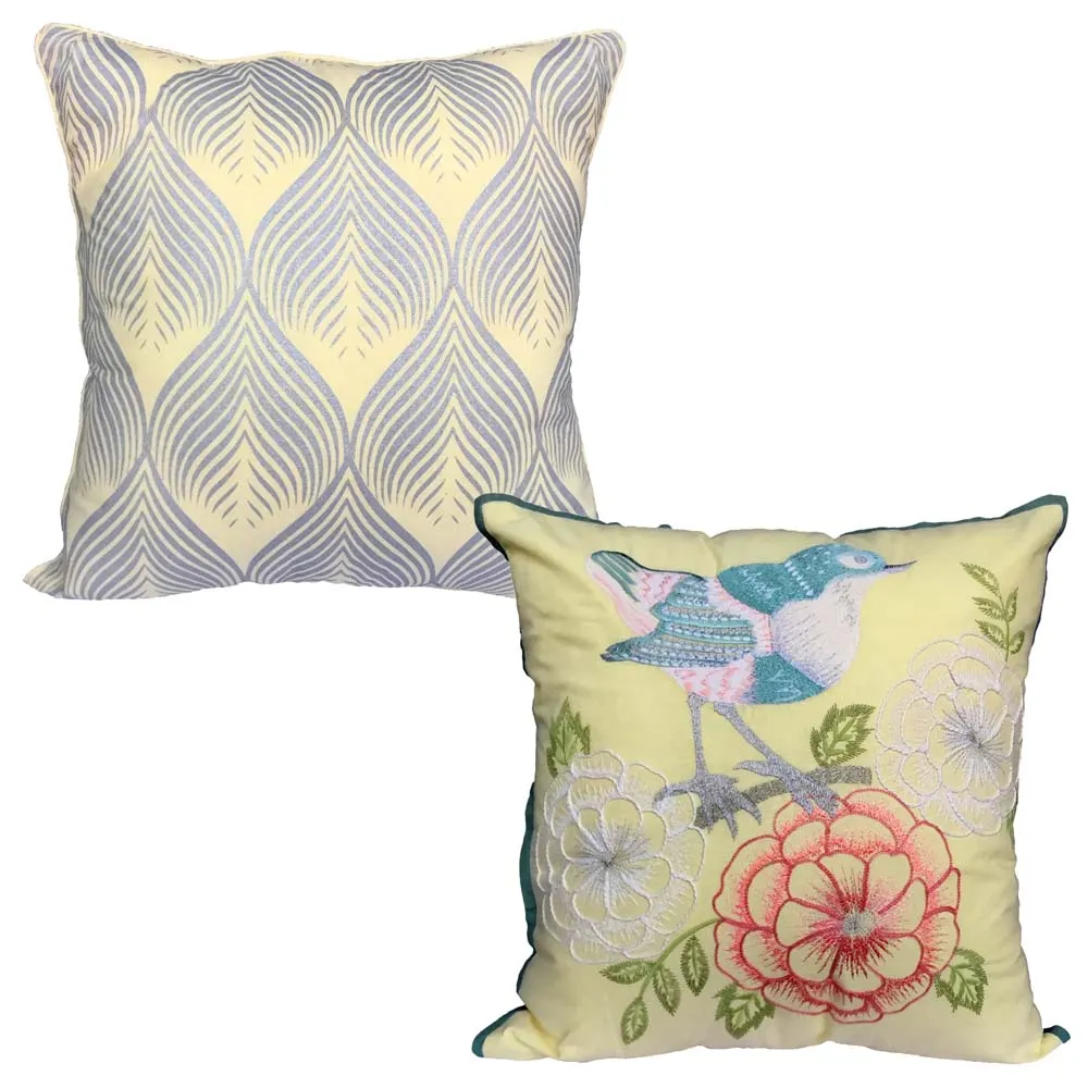 Ethnic Motif Beaded Yellow Cushion Cover Set Of 2