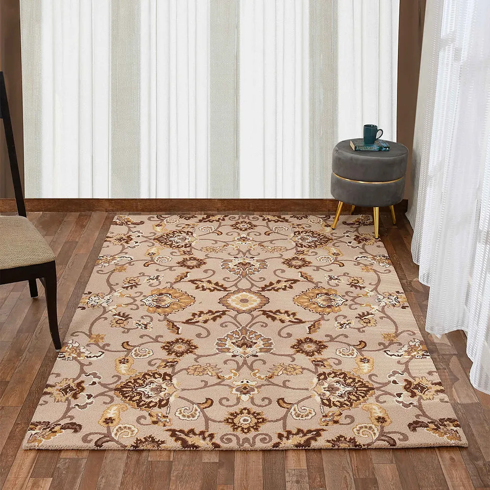 Ethnic Motif Beige Hand Tufted Wool Carpet for Living Room 4X6