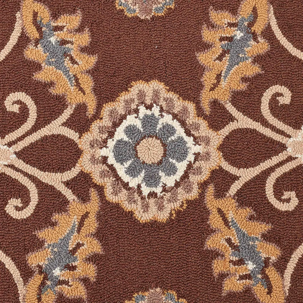 Ethnic Motif Brown Coloured Hand Tufted Wool Carpet for Living Room 4X6