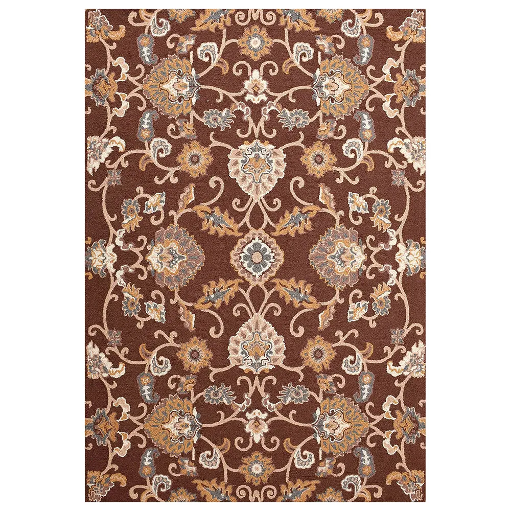 Ethnic Motif Brown Coloured Hand Tufted Wool Carpet for Living Room 4X6