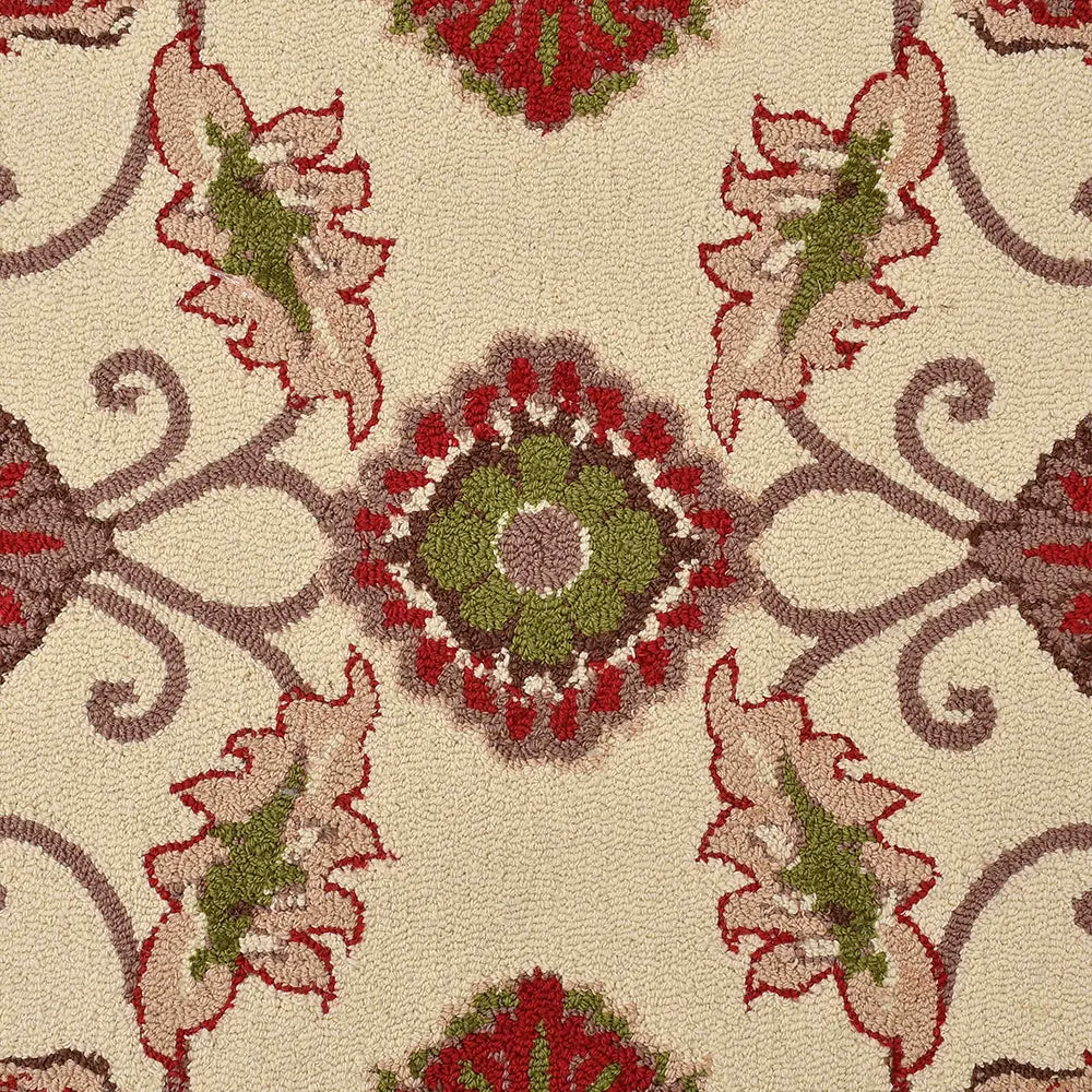 Ethnic Motif Cream Coloured Hand Tufted Wool Carpet for Living Room 4X6
