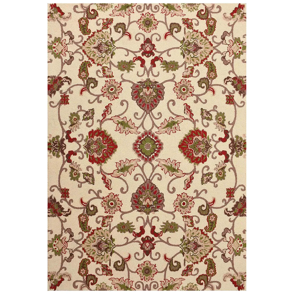 Ethnic Motif Cream Coloured Hand Tufted Wool Carpet for Living Room 4X6
