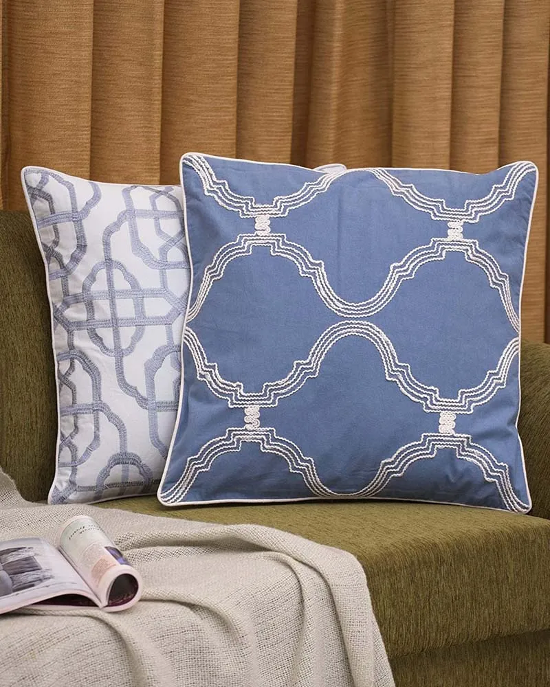 Ethnic Motif Embroided Green & Blue Cushion Cover Set Of 2