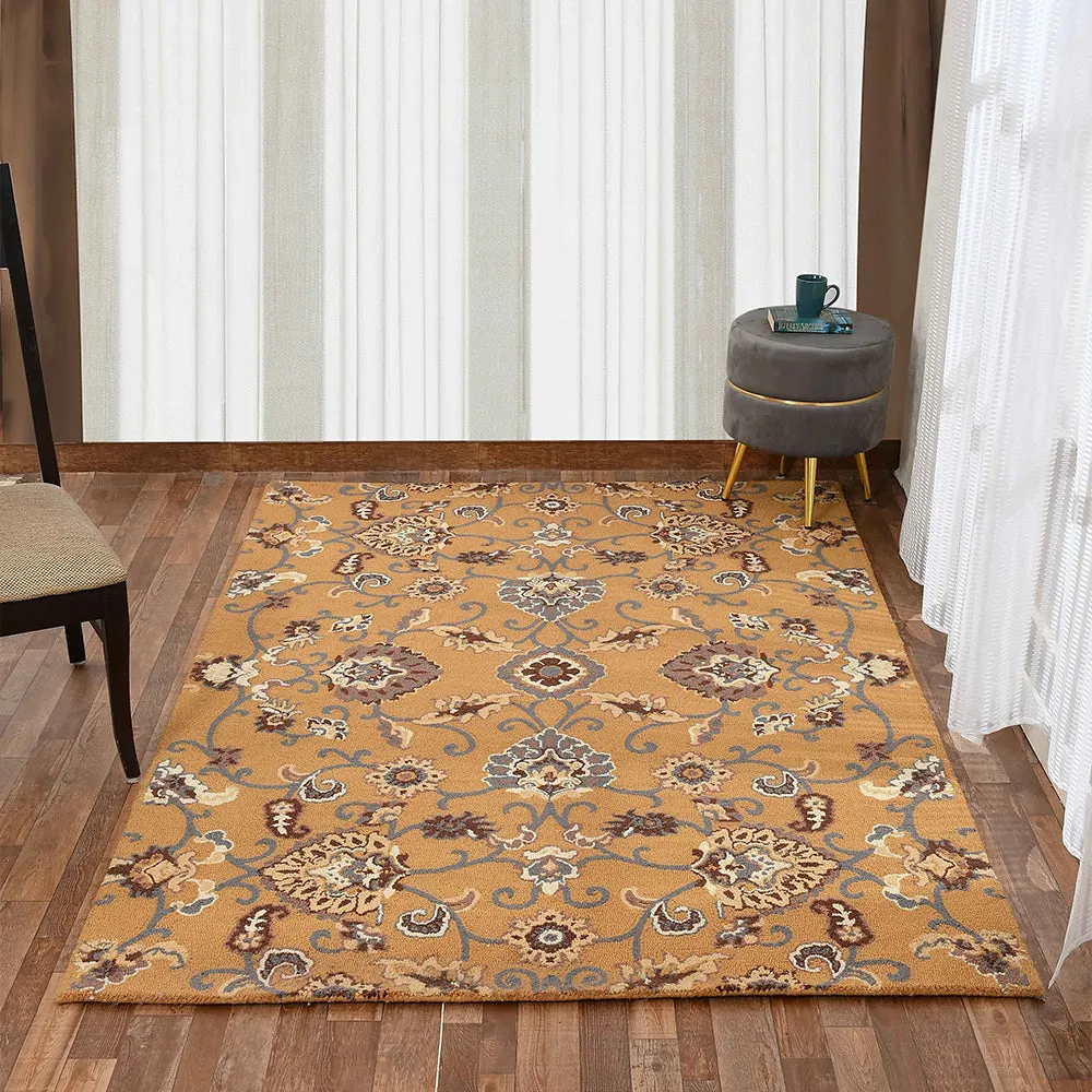 Ethnic Motif Golden Coloured Hand Tufted Wool Carpet for Living Room 4X6