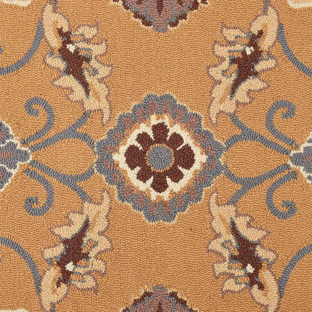 Ethnic Motif Golden Coloured Hand Tufted Wool Carpet for Living Room 4X6