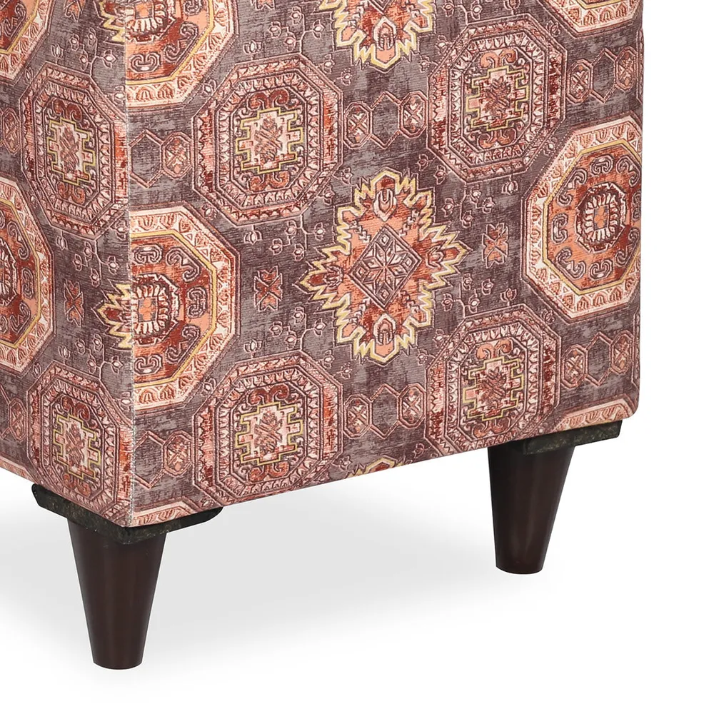 Ethnic Motif Printed Square Ottoman / Pouffe With Wooden Legs