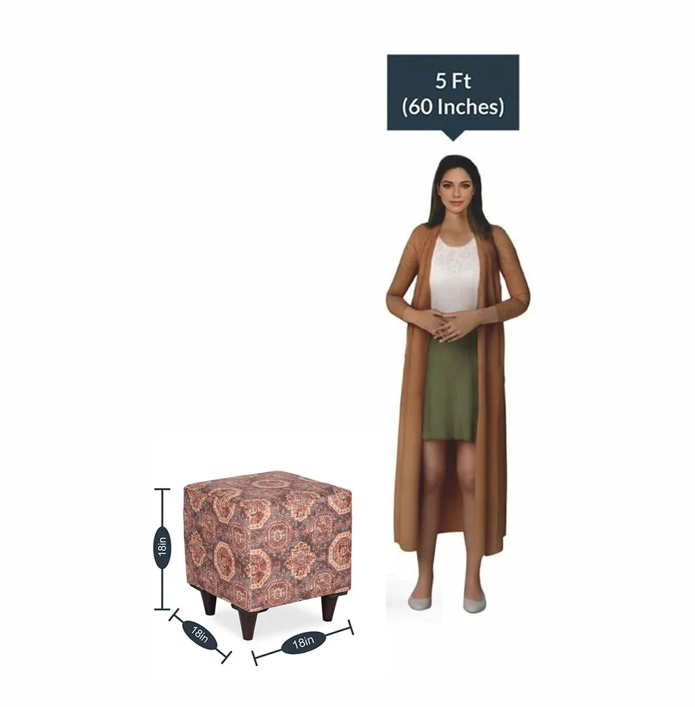 Ethnic Motif Printed Square Ottoman / Pouffe With Wooden Legs
