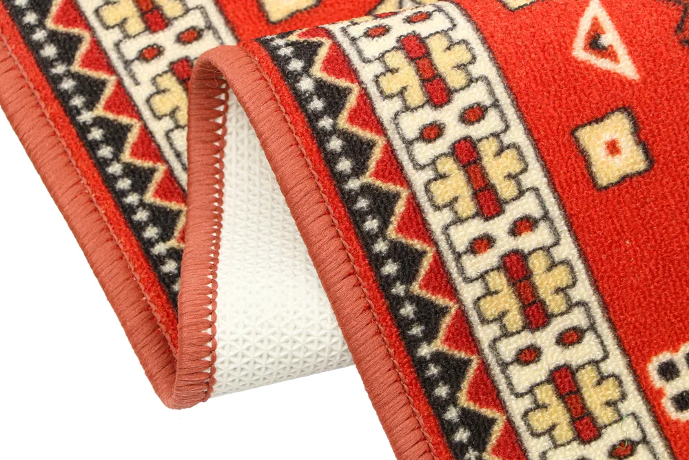 Ethnic Motif Rich Orange Polyviscose Bedside Runner